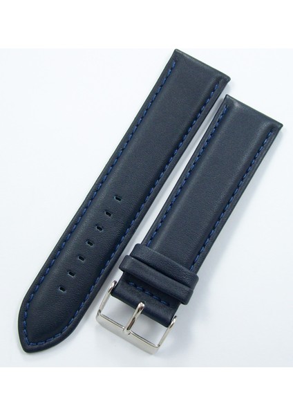 Bizon Lacivert Düz Deri Saat Kordonu 24MM Dikişli Saat Kayışı