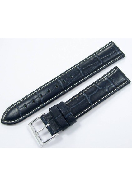 First Deri Saat Kayışı 20MM Koyu Lacivert Saat Kordonu Beyaz Diki