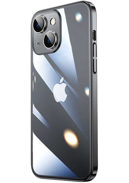 - Apple iPhone 14 - Kılıf Sert PC Renkli Çerçeveli Riksos Kapak - Siyah