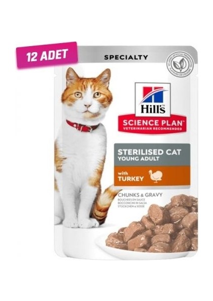 12 Adet - Hill's Science Plan Hill's Sterilised Hindili Pouch Kısırlaştırılmış Kedi Konservesi 85 gr