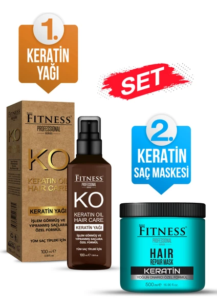 Fitness Professional Yıpranmış ve Kuru Saçlara Özel Onarıcı Keratin Bakım Maskesi ve Yağı Seti