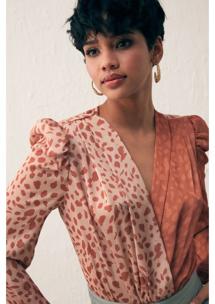 Kruvaze Desenli Bodysuit - Kahve-Bej modelleri