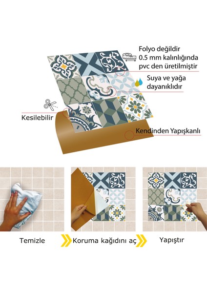 Kendinden Yapışkanlı Karma Green Desenli Pvc Karo 30X30 cm (56 Adet) 5m2