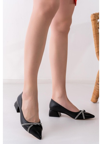 Kadın Siyah Taşlı Stiletto Alcak Ökçe Abiye Valeri Ayakkabı