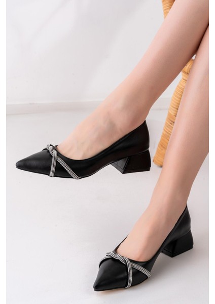 Kadın Siyah Taşlı Stiletto Alcak Ökçe Abiye Valeri Ayakkabı modelleri