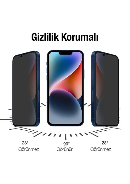 iPhone 14 Uyumlu 2 Adet 3D Full Privacy Gizlilik Cam Ekran Koruyucu