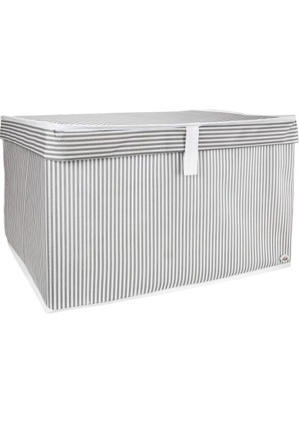 Çok Amaçlı Organizer Kutu Maxi Çok Amaçlı Maxi Kapaklı Hurç Kutu Gri Çizgili 50*40*30 Cm
