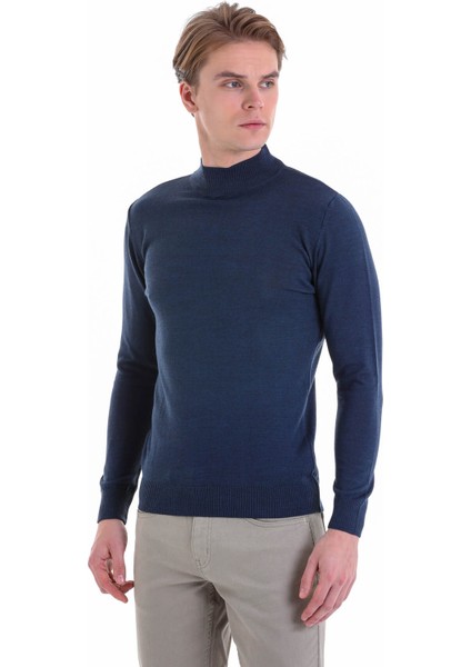 Indigo Regular Fit Düz Yarım Balıkçı Yaka Yün Triko Kazak fiyatları