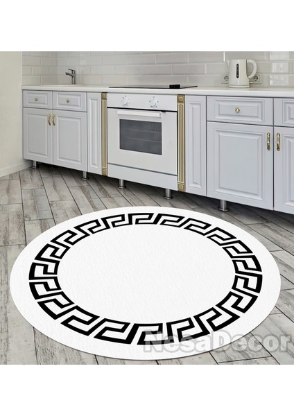 Kaymaz Taban Makinede Yıkanabilir Çerçeveli Yuvarlak Halı Geometrik Desenli Modern Mutfak Salon Halısı fiyatları