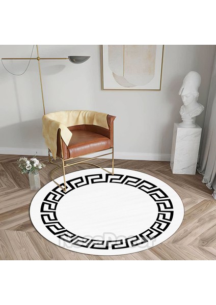 Kaymaz Taban Makinede Yıkanabilir Çerçeveli Yuvarlak Halı Geometrik Desenli Modern Mutfak Salon Halısı modelleri