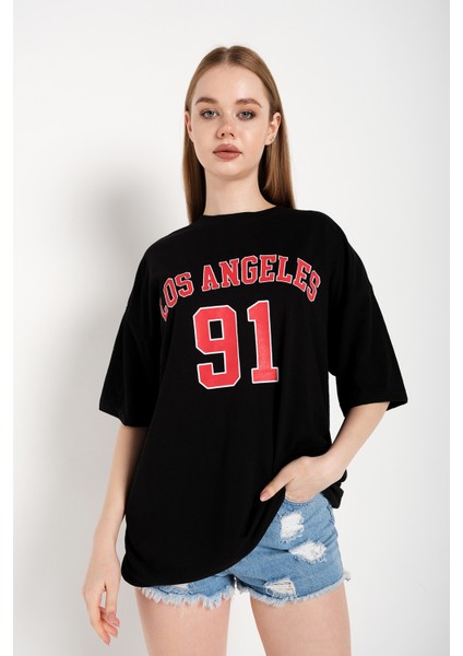Kadın Los Angeles 91 Baskılı Oversize Tişört
