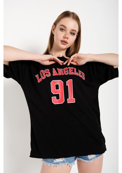 Kadın Los Angeles 91 Baskılı Oversize Tişört indirimleri