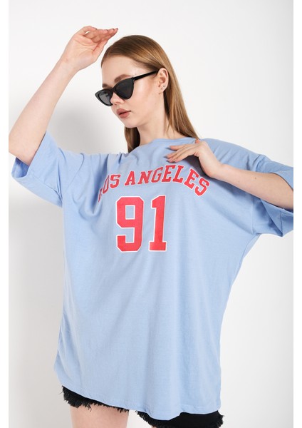 Kadın Los Angeles 91 Baskılı Oversize Tişört