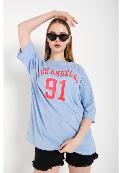 Kadın Los Angeles 91 Baskılı Oversize Tişört