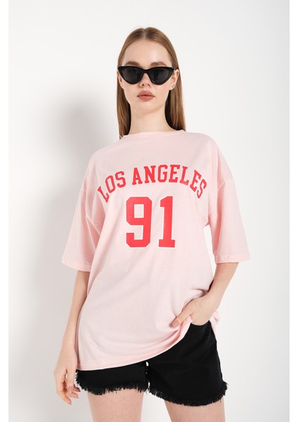 Kadın Los Angeles 91 Baskılı Oversize Tişört