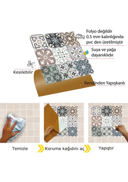 Kendinden Yapışkanlı Kimono Desenli Pvc Karo 30X30 cm (56 Adet) 5m2