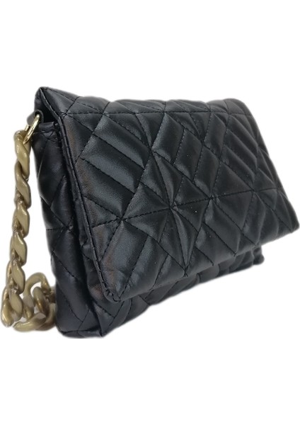 2230 Nakış Işlemeli Plastik Zincir Kulplu Kadın El Çanta - Siyah