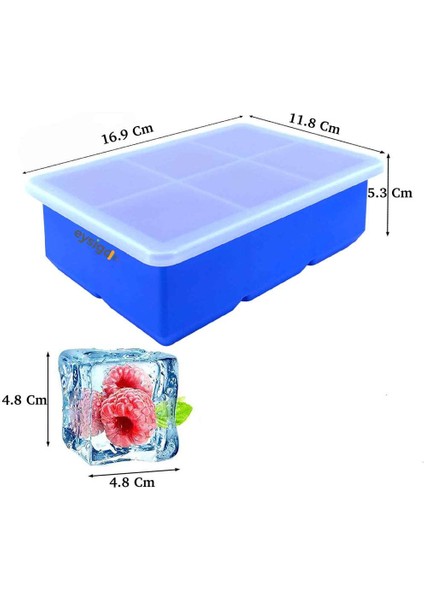 Silikon Büyük 6'lı Küp Kapaklı Buz Kalıbı, Koyumavi