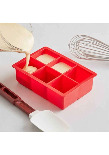 Silikon Büyük 6'lı Küp Kapaklı Buz Kalıbı, Kırmızı fırsatları