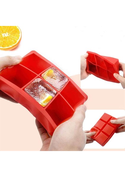 Silikon Büyük 6'lı Küp Kapaklı Buz Kalıbı, Kırmızı indirimleri