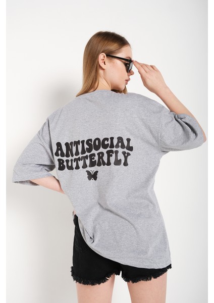 Logo Baskılı Tişört Antisocial Butterfly