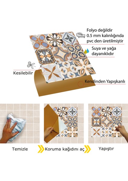 Kendinden Yapışkanlı Karma Afrika Desenli Pvc Karo 30X30 cm (56 Adet) 5m2