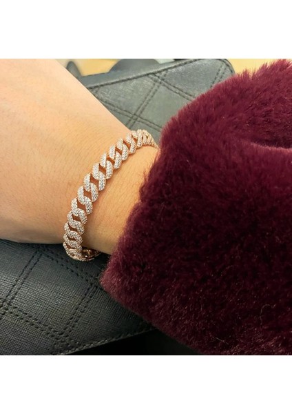 Rose Gümüş Taşlı Gurmet Zincir Su Yolu Bileklik modelleri