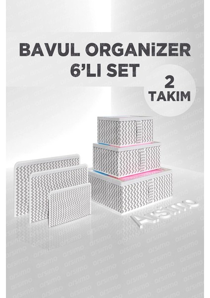 2 Adet - 6'lı Valiz Düzenleyici Set- Çizgili