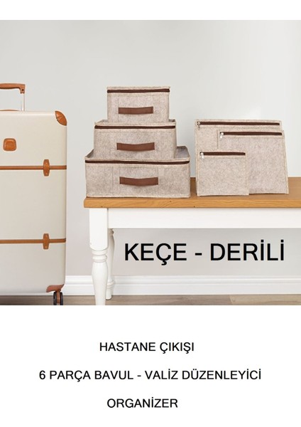 Hastane Çıkışı 6 Parça Bavul Valiz Düzenleyici Organizer Derili Keçe Kahve