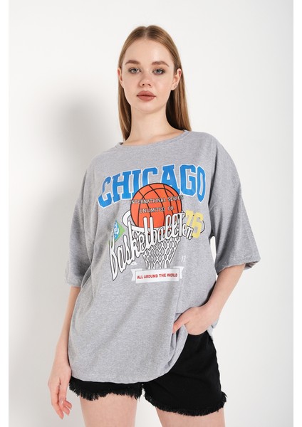 Kadın Oversize T-Shirt Ön Chıcago 76 Baskılı Tişört