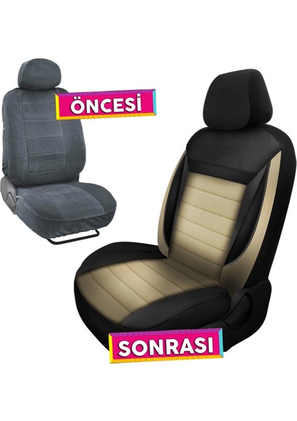 Nice Shop Enigma Serisi Taytüyü Kumaş Deri Detaylı Ticari Oto Koltuk Kılıfı 2+1