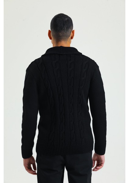 Erkek Regular Fit Örgü Desenli Kalın Kışlık Fermuarlı Örme Hırka