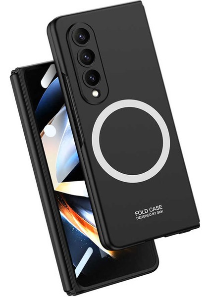 Samsung Galaxy Z Fold 4 Kılıf Wireless Şarj Özellikli Kıpta Magsafe Kapak Siyah