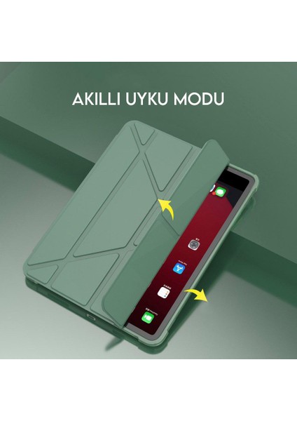 Techno Face Apple Ipad 10. Nesil 10.9 2022 Kılıf Kalem Bölmeli Standlı Ön Arka Tam Koruma Katlanabilir Uyku Modlu Kılıf Tri Folding