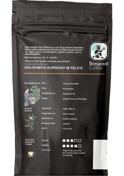 Bongardi Coffee 5X200 gr Colombia Yöresel Filtre Kahve Makinesi Uyumlu