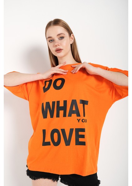 Kadın Do What Baskılı Oversize T-Shirt modelleri
