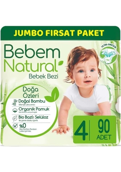 Bebem Bebek Bezi Natural Jumbo Beden 4 7-14 kg Maxi 90'lı