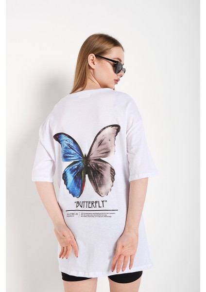 Kadın Butterfly Ön Arka Baskılı Oversize T-Shirt fiyatları