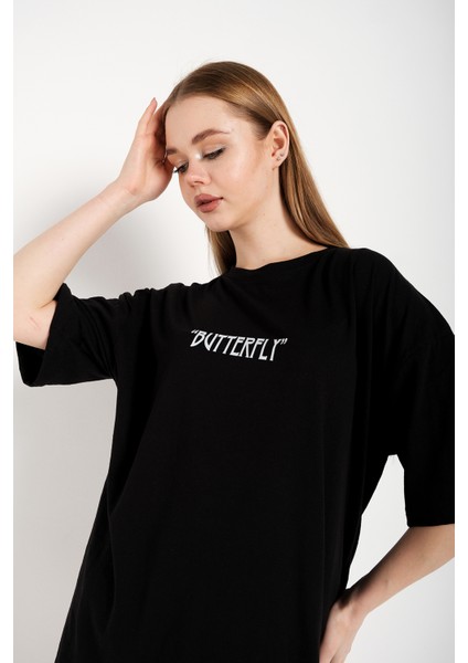 Kadın Butterfly Ön Arka Baskılı Oversize T-Shirt fırsatları