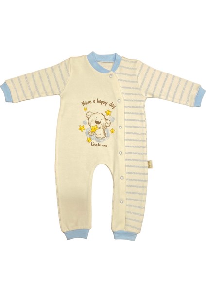 Unisex Bebek Penye Tulum Çizgili Happy Ayı