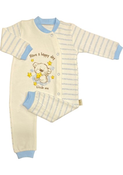 Unisex Bebek Penye Tulum Çizgili Happy Ayı