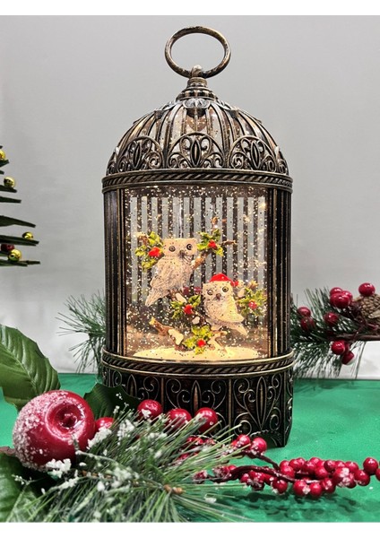 Musicbox Kingdom- 62011 Sevimli Baykuşlar 8 Melodili Işıklı Müzikli Lantern Kar Küresi