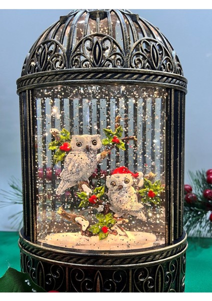 Musicbox Kingdom- 62011 Sevimli Baykuşlar 8 Melodili Işıklı Müzikli Lantern Kar Küresi