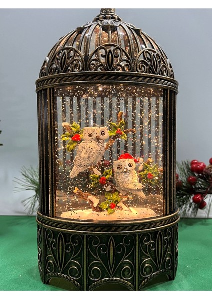 Musicbox Kingdom- 62011 Sevimli Baykuşlar 8 Melodili Işıklı Müzikli Lantern Kar Küresi