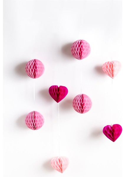 Pembe Ponpon Kalp 4'lü Petek Süs