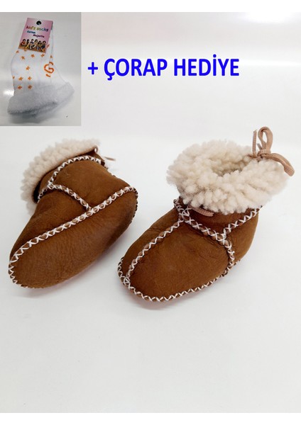 Bebek Kahverengi Kuzu Derisi Bebek Botu + Çorap modelleri