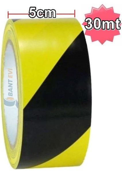 Yer İşaretleme Bandı Sarı-Siyah 5cmx30m Sarı Siyah Zemin İşaretleme İkaz Bandı 50mm fırsatları
