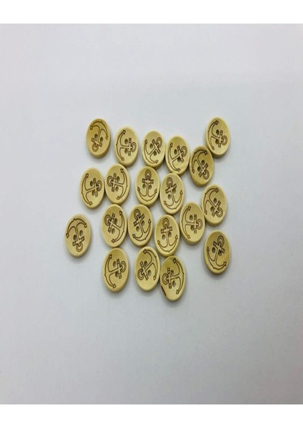 20 Adet 15 Mm Ahşap Çapa Desenli Düğme