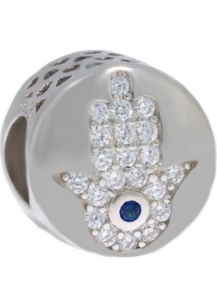 Kadın Fatma Eli Mavi Taş Detay Gümüş Charm