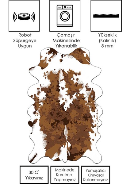 Makinede Yıkanabilir Kaymaz Taban Leke Tutmaz Kahverengi Post Dekoratif Halı